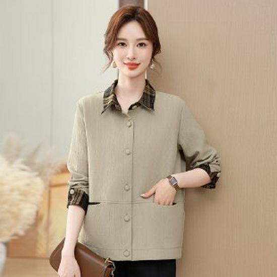 Spring Casual Jacket for Stylish Middle-aged Women - Lapel Design 5XL