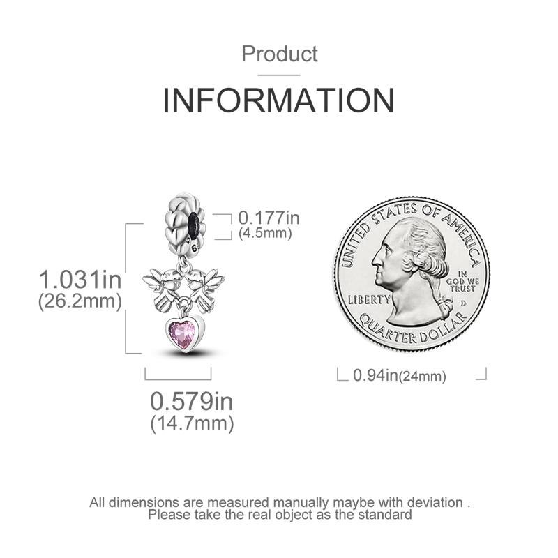 Charms Copperguardian Angel Pink Heart Pendants Fit Charms Plataoriginal Bracelet Beads Women Jewellery Making Gifts