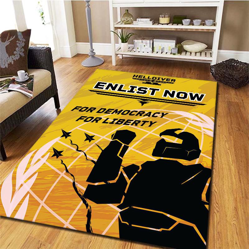 Helldivers Game Silhouettes Carpet Rug For Living Room Bedroom Home Sofa Decoration Kids Play Nonslip Floor Mat
