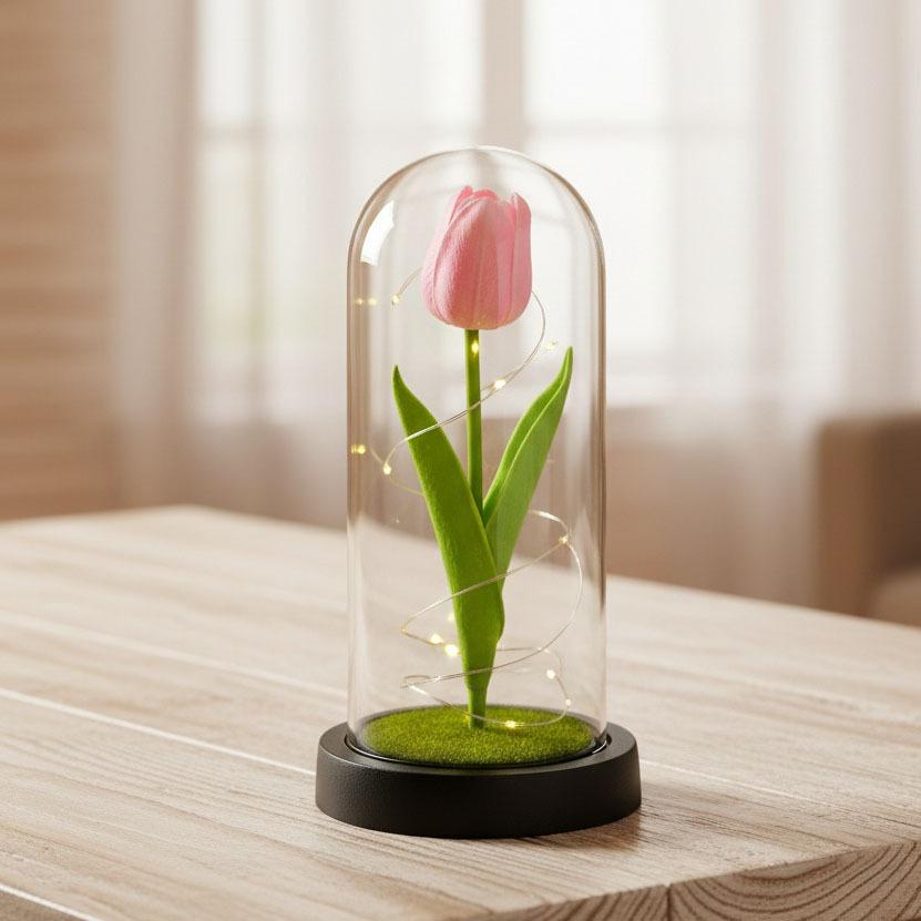 Simulation Tulip Immortal Flower Mother's Day Teachers' Day Gift Glass Cover with Light Valentine's Day Birthday Gift