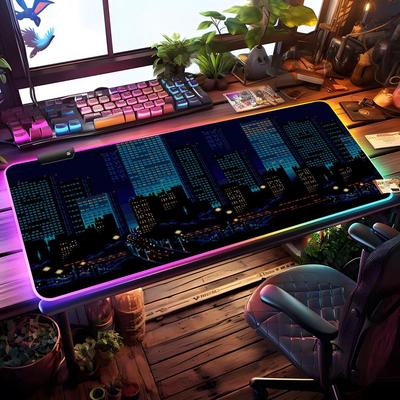 Pixel Art Cityscapecl Mouse Pad RGB Gaming Mouse Pad Desk Mat HD Gamer Large LED Light XXL MousePads