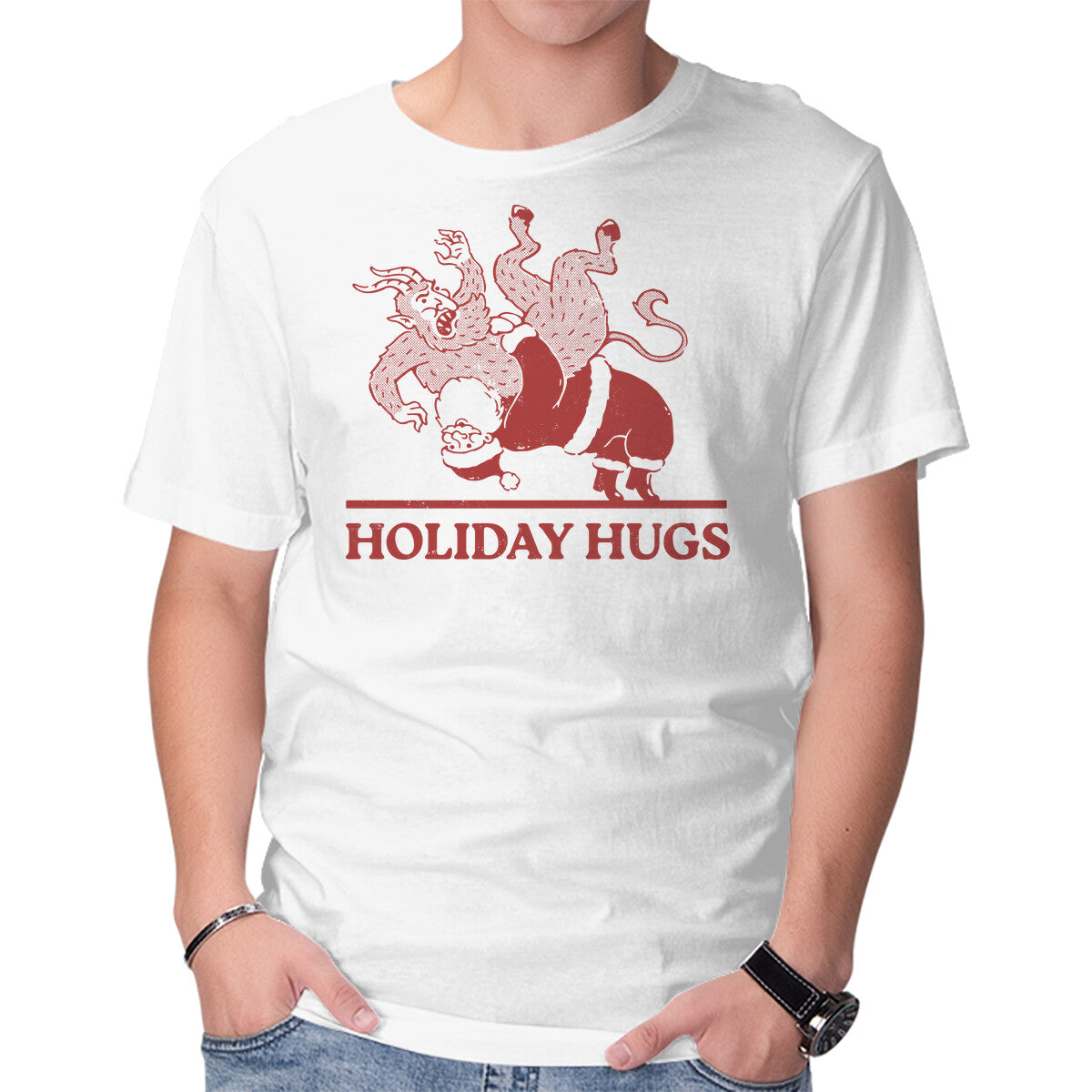 Unisex Crew Neck T-Shirt Holiday Hugs Graphic Short Sleeve Casual Tee XXXL