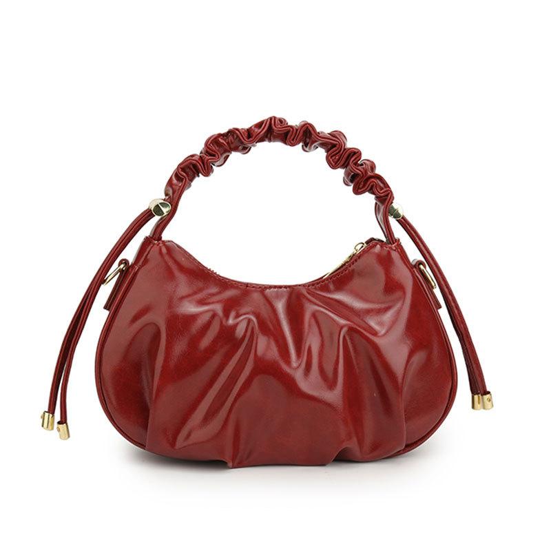 Popular retro Maillard pleated oil wax leather portable cloud bag niche fashion versatile messenger women's bag