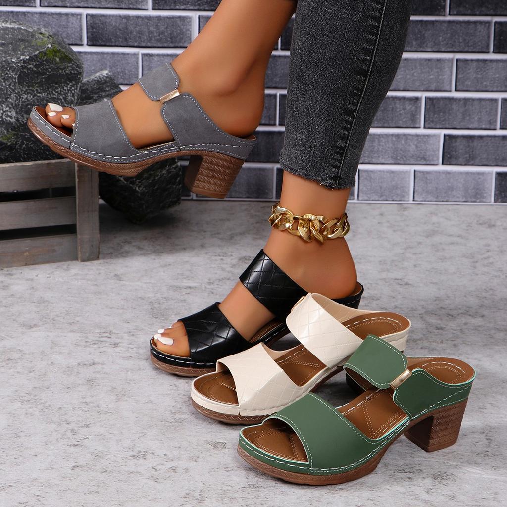 Women Summer Lightweight Hollow Sandals High Heels New Dress Chunky Open Toe Slippers Female  Casual Slingback Slides Shoes