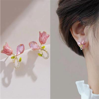 Fashion Pink Earrings with Tulip Flower Stud Earrings for Women's Earrings Jewelry Girl Gift Brincos