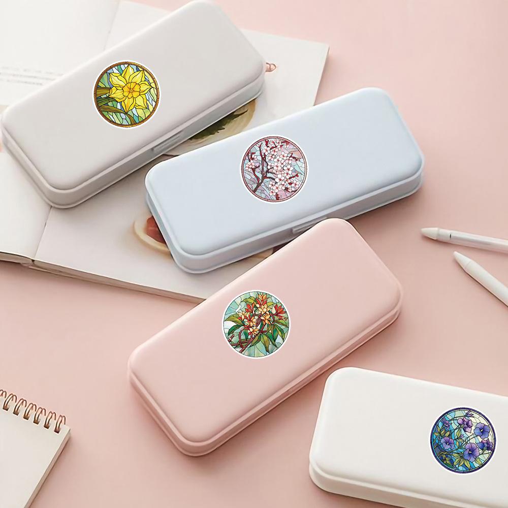 50 Colored Glass Flower Graffiti Stickers Stationery Box Mobile Phone Water Cup Decoration Stickers Waterproof Creative Children's Stickers