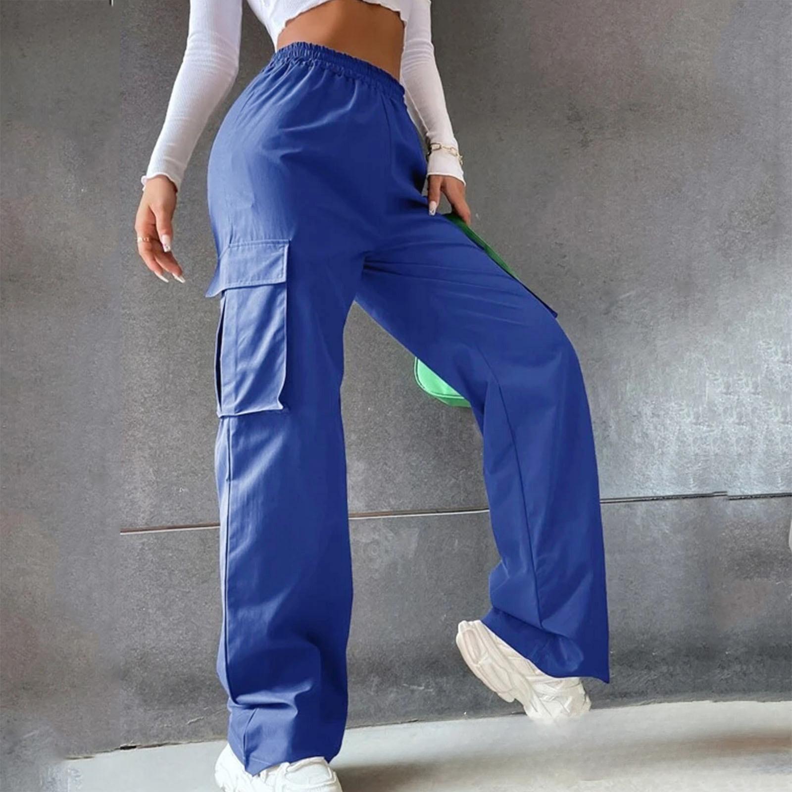 

2023 Длинные брюки без талии с высокой талией, сезонные широкие брюки, прямые свободные стильные пригородные брюки, повседневные брюки S синий