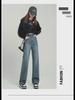 Black High-Waist Leather Straight-Leg Denim Pants - Women's Loosely Fitted Autumn Design