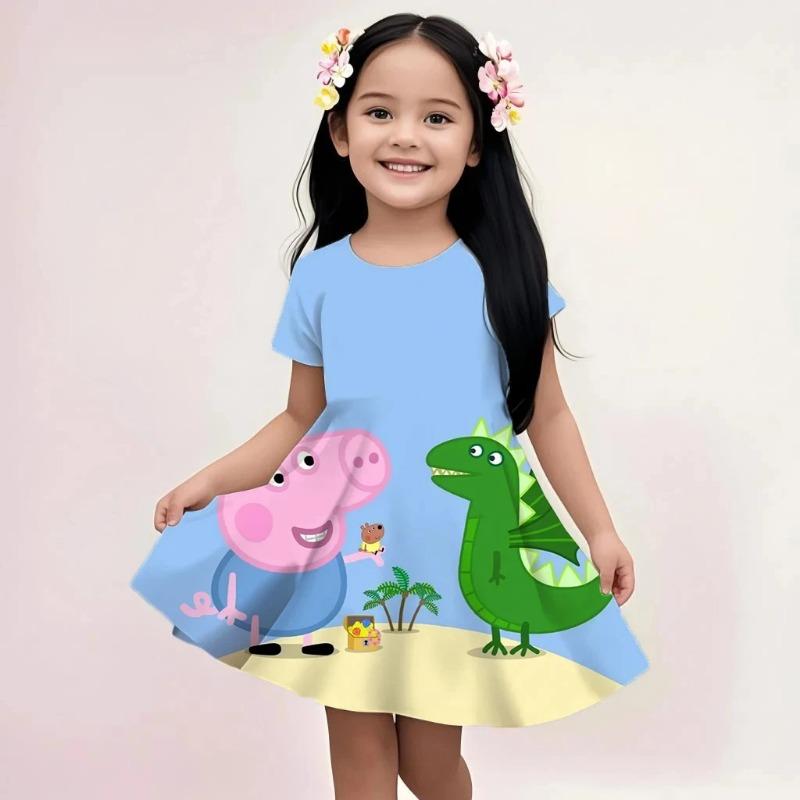 Summer Fashion Kids Dress Peppa Pig Cute Cartoon Print Casual Beach Sundress Soft Breathable