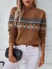 2025 Autumn/Winter Stand Collar Jacquard Long Sleeve Color Block Knit Pullover Sweater