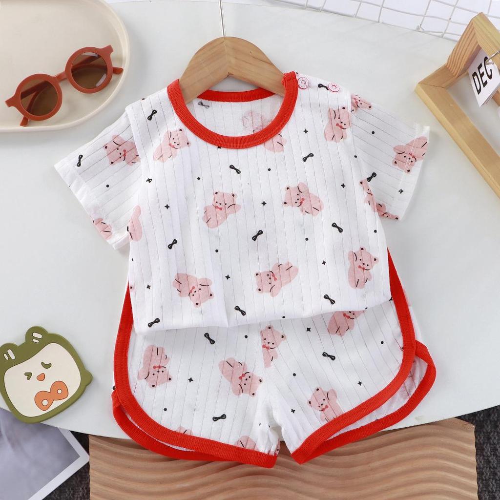 Children's Summer Cotton Short Sleeve Set: Korean Style T-shirt & Shorts for Boys and Girls.