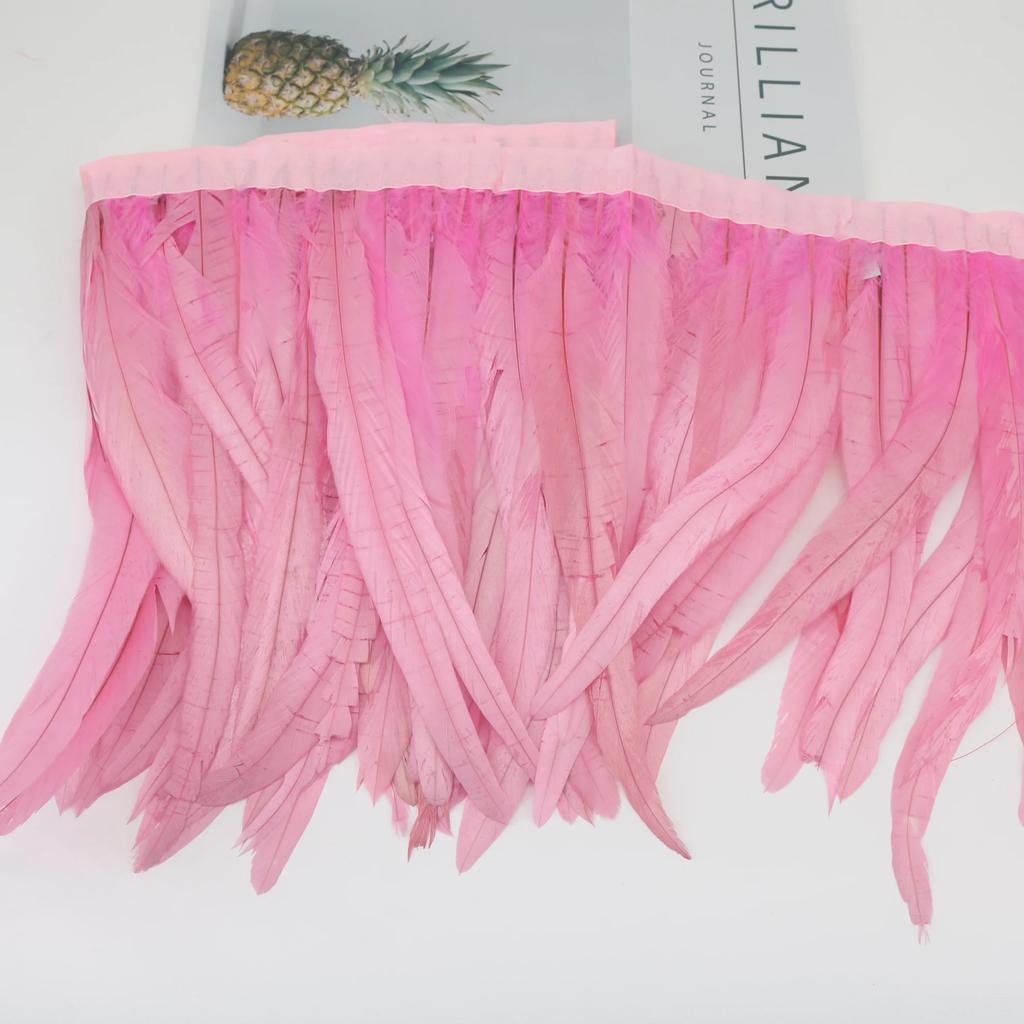 10Meters Colored Rooster Tail Feather Tassel Trim 25-30cm Dyed Cock Plumes Ribbon for Wedding Party Dress Skirt Craft Accessory