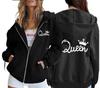 Felpa con Cappuccio e Tasca con Zip da Donna con Stampa Corona di Regina e Giacca Baseball.
