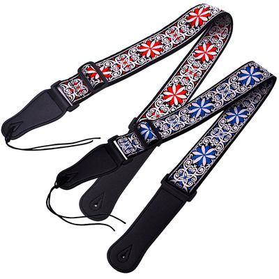 Guitar Strap Embroidered Print Ethnic Style Adjustable Guitar Strap Fit For Folk Electric Guitar Bass Ukulele Guitar Auto Accessories