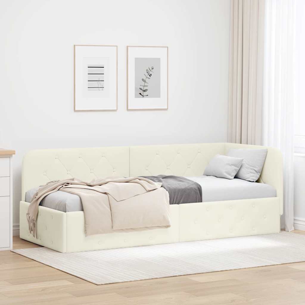 L Shaped Corner Bed Frame Cream 80 X 200 Cm Velvet