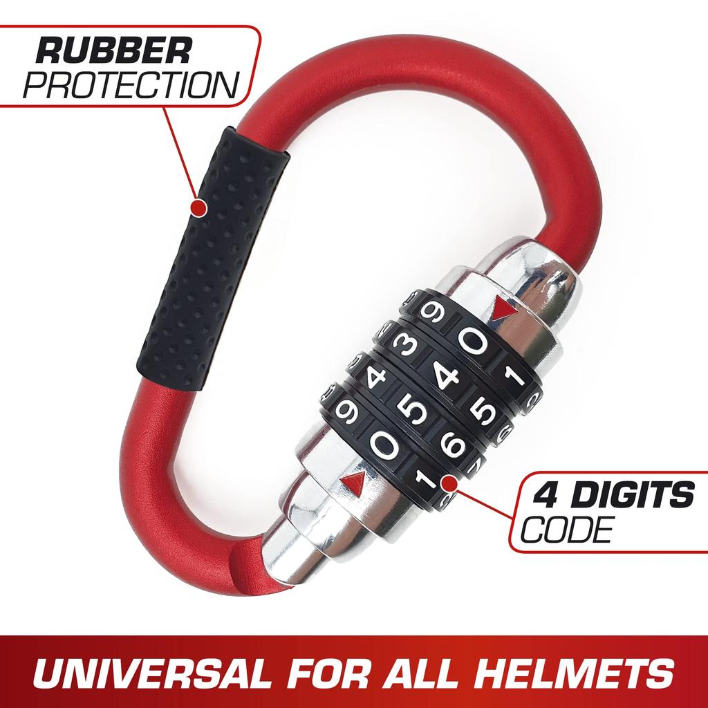 RADIKAL RK540R Motorcykelhjälmslås, PIN-karbinhake, Stöldskydd med Kabel, Cykelkarbinhake Lås, Stöldskyddslås, Hjälmspänne T-adapter