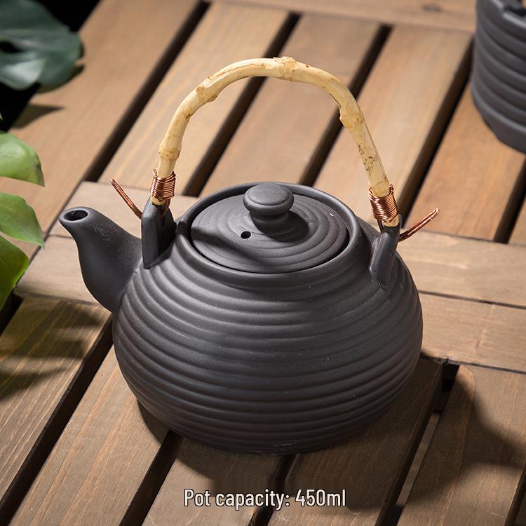 Retro Japanese Ceramic Tea Set with Candle Warmer and Flower Teapot