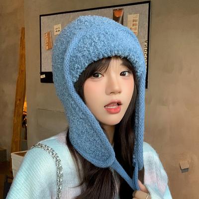 New Autumn and Winter Knitted Hat Outdoor Cold Proof and Warm Woolen Hat Korean Style Lamb Wool Versatile Small Ear Protection Hat with A Face