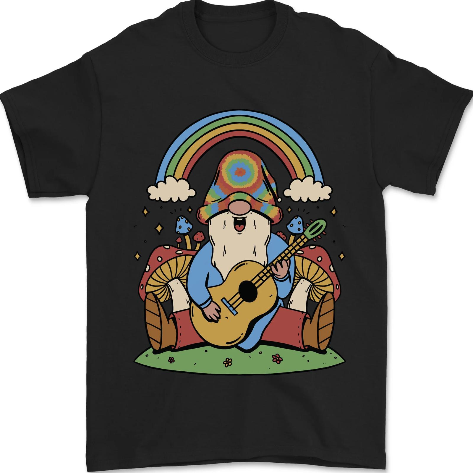 Trippy Guitar Hippy Gnome Magic Mushrooms Mens T-Shirt 100% Cotton M