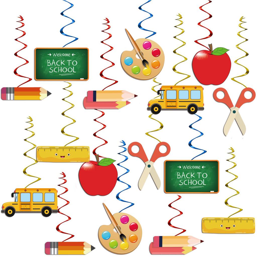 Cartoon Back To School Theme Swirl Hanging Garland Welcome Back Banner First Day of School Blackboard for Classroom Decoration