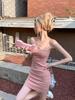 Pink Spicy Chic French Spaghetti Strap Dress - Women's Elegant Slim Fit