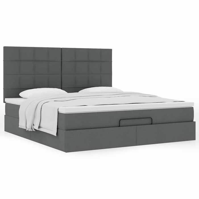 Cadre de lit ottoman - 180x200 cm - Matelas inclus - Rangement sous le lit - Tissu gris foncé