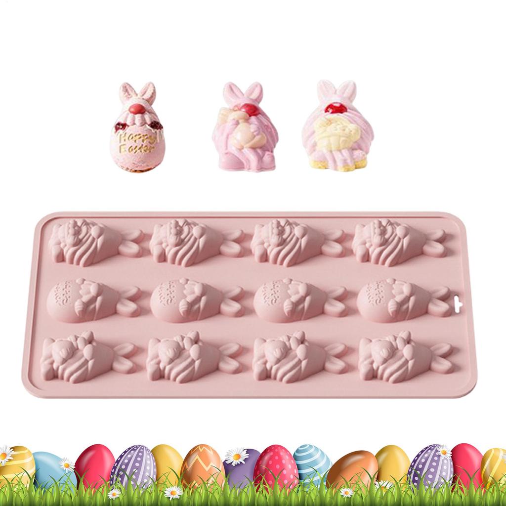 12-cavity 3D Rabbits Dwarf Mold Easter Bunny Silicone Mold Easy Release Non Stick Easter Silicone Chocolate Mold For Candy