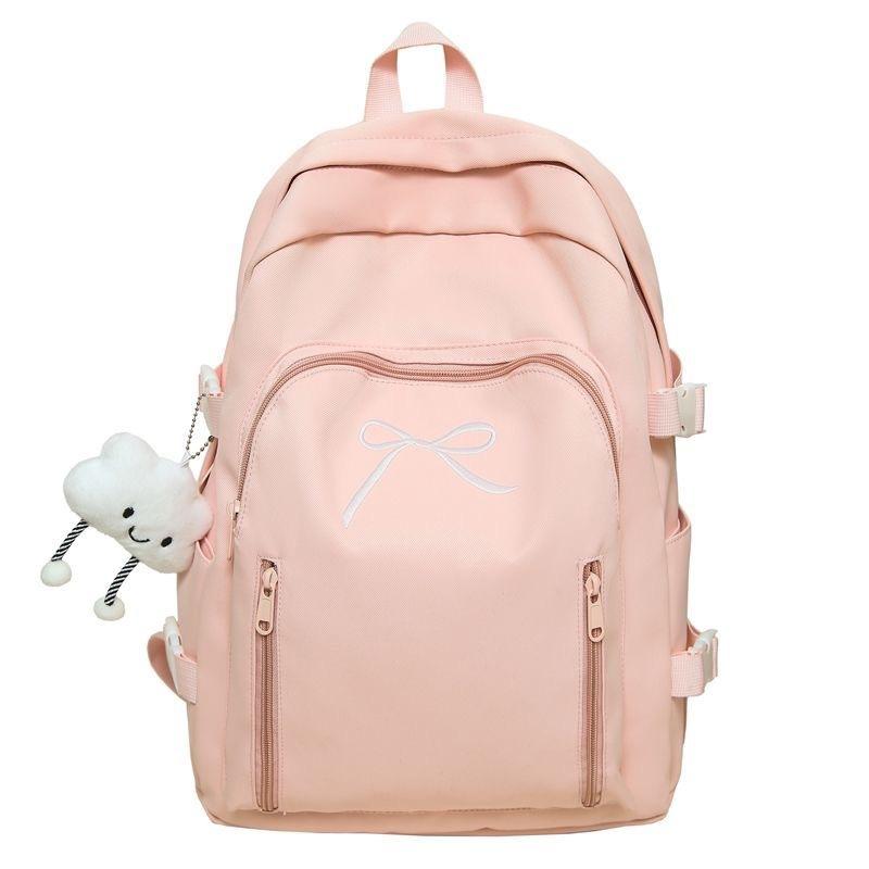 Schoolbag Korean version ins solid color sweet bow backpack bag women's small fresh student schoolbag large capacity casual backpack