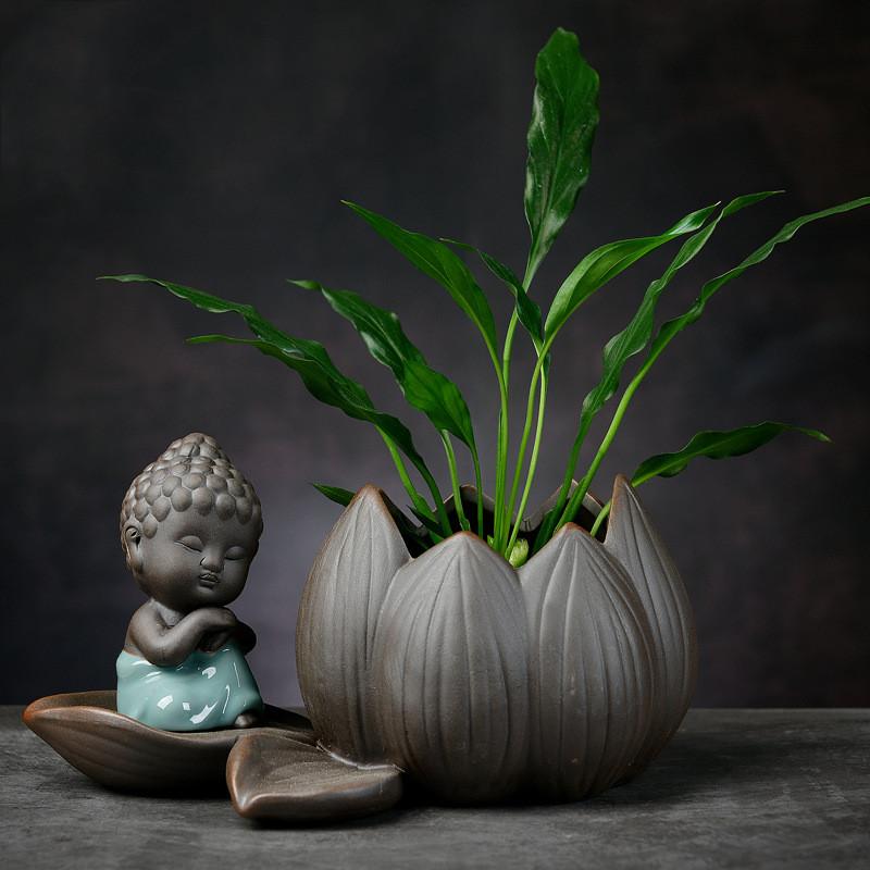 

DXUIALOI Новые китайские креативные гидропонные растения хризантема медные деньги цветочный горшок ваза дзен керамические изделия домашнее украшение