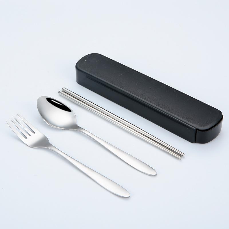 Portable Stainless Steel Cutlery Set: Spoons, Chopsticks, Knife, Fork - Three-Piece Set