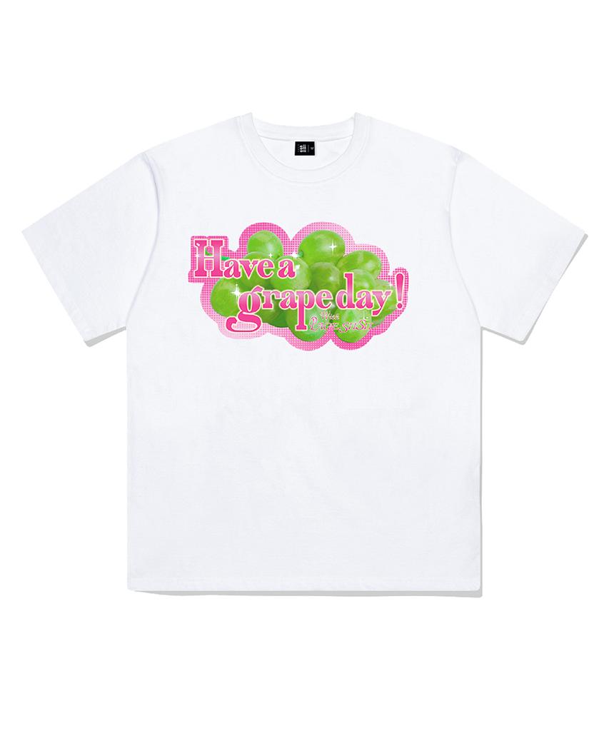 PAGESIISII Grape Day Printed Short Sleeve T-Shirt White