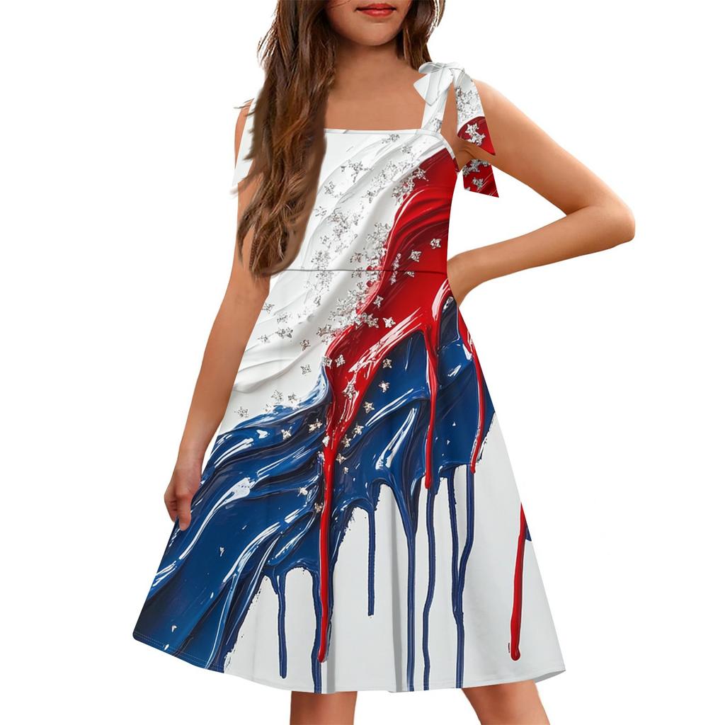 Kinder Jumpsuit Ärmellos Tasche Eckiger Ausschnitt Lässig Unabhängigkeitstag Print Kleid