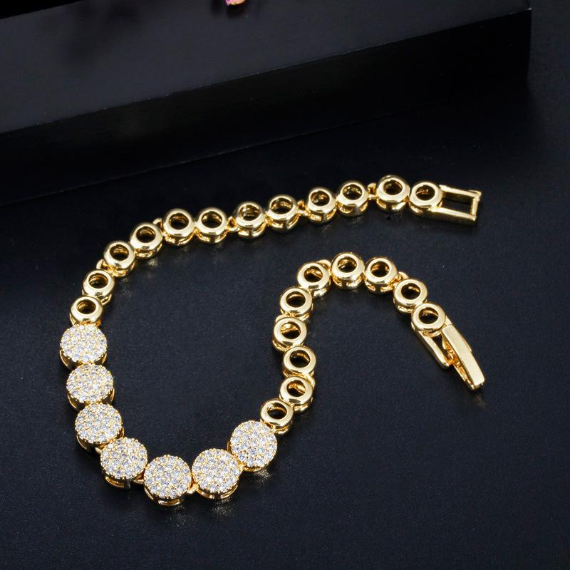 T0142 Bridal Dinner Wedding Full Diamond Accessories, High-End Zircon Round Necklace Earrings Bracelet Three-Piece Set