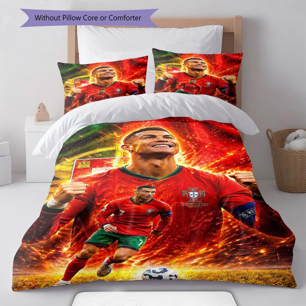 Cristiano Ronaldo Pattern Bedding,Quilt Set Quilt Cover Pillowcase Home Birthday Gift(1 * duvet cover + 2 * pillowcase, without core)