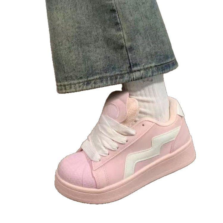 Nische Rosa Muschelkopf Feder Brot Schuhe Neue Studentin Plateau Lässig Sport Board Schuhe