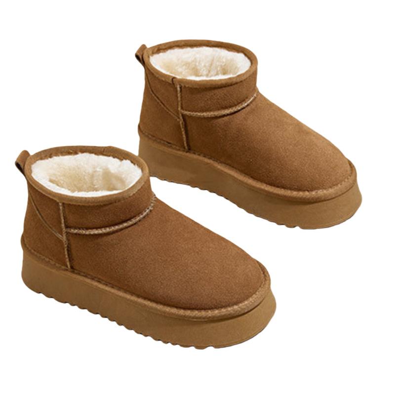 2025 Autumn and Winter New Suede Thick-soled Snow Boots Women's Velvet Thickened Large Cotton Shoes Women's Winter Casual Snow Cotton