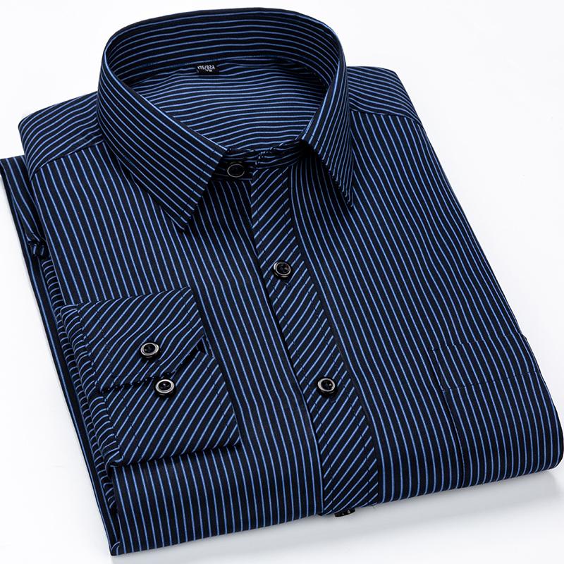8XL 7XL 6XL Plus Size Men Long Sleeved Shirt  Mens Business Casual  Slim Fit Shirts Men Striped Dress Work Social Dress Shirt