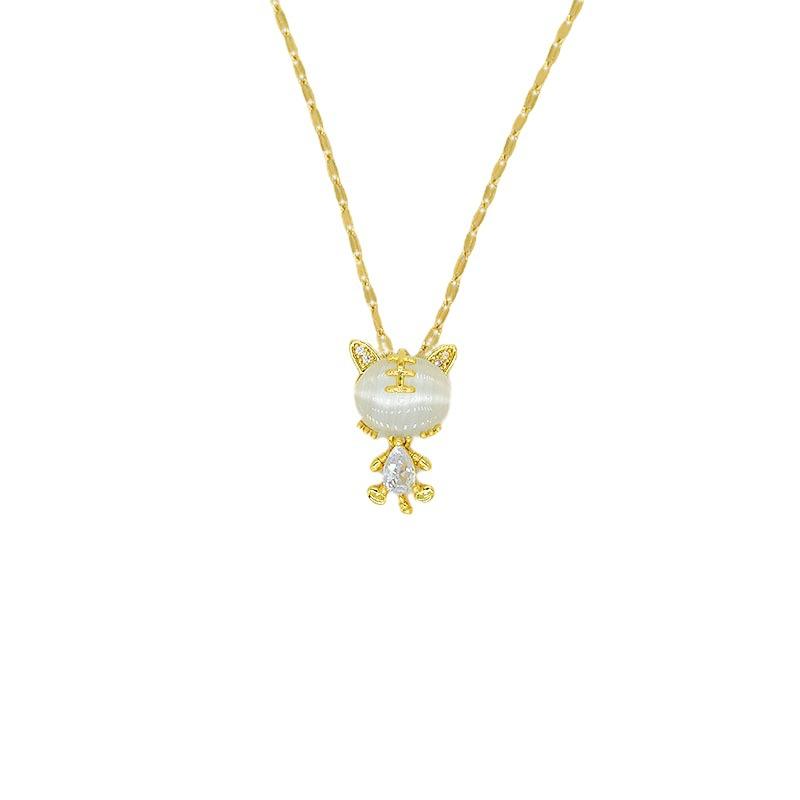 Zodiac Tiger Necklace Natal Year Temperament Opal Inlaid Titanium Steel Chain