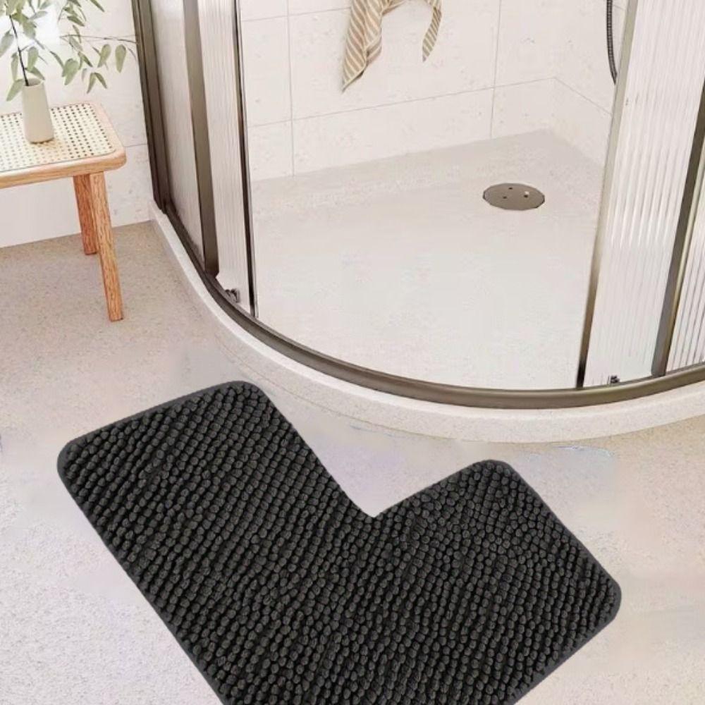 Absorbent L-shaped Chenille Bath Mat Washable Carpet Durable Corner Shower Mat Bathroom