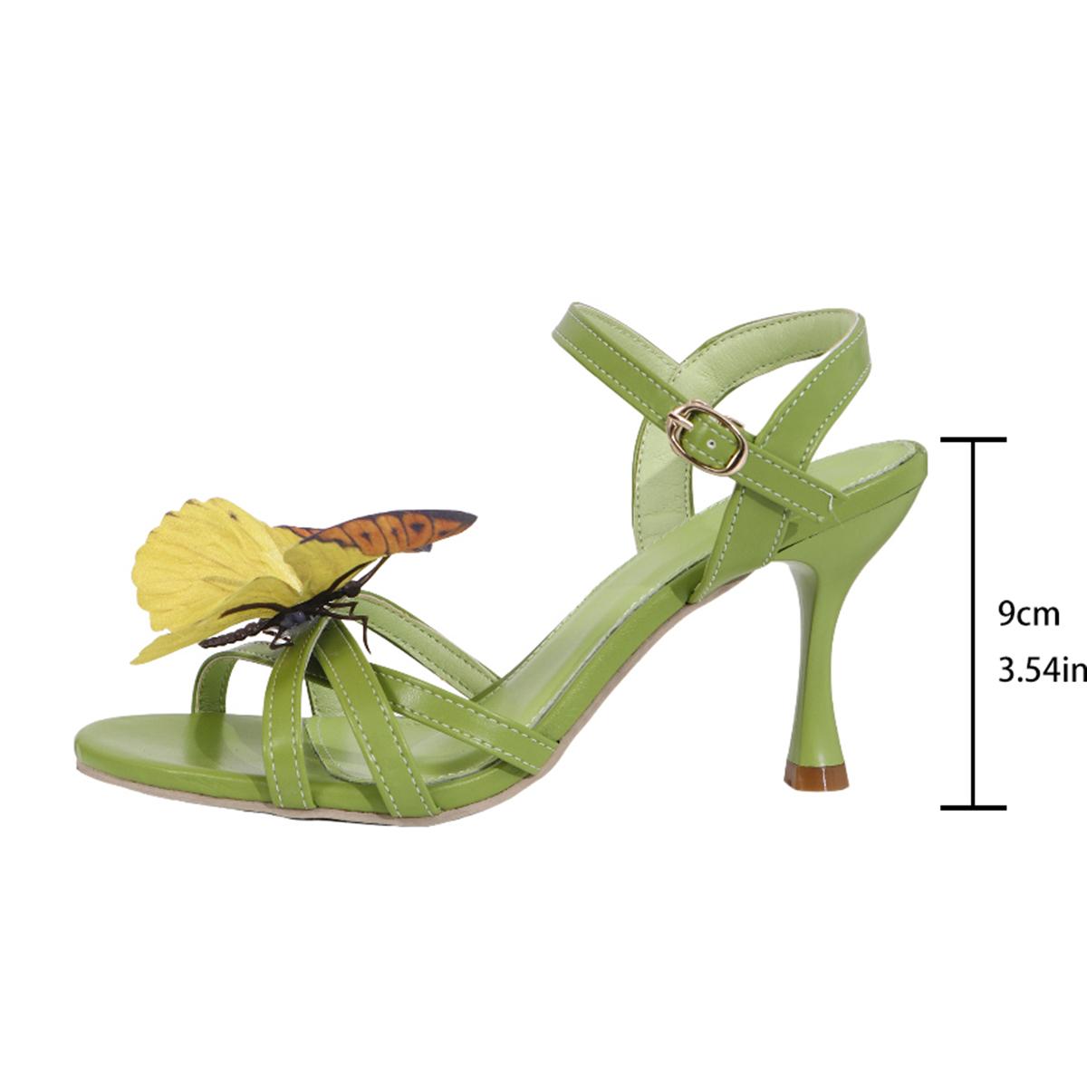

Fashion Summer Sexy High Heels Brand Women s Butterfly Elegant Versatile Comfortable with A Buckle Strap Round Head Stiletto Sandals 35 светло-зеленый