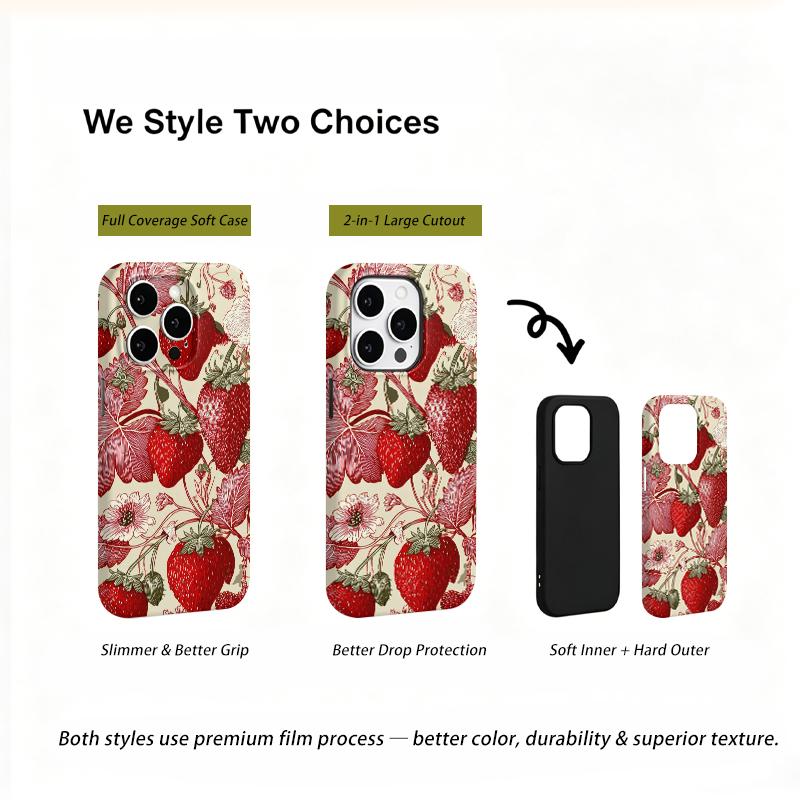 Antique Botanical Strawberry Floral Sketch Print Graphic Art Film Aesthetic Protective Shockproof Bumper Phone Case For iPhone 14 15 16 Pro Max Plus