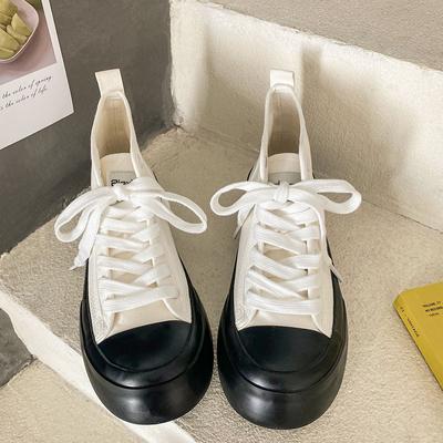 Wysokie płócienne buty dla kobiet, buty z grubą podeszwą w stylu Retro Hong Kong, buty na podwyższeniu, koreańska wersja obuwia na co dzień