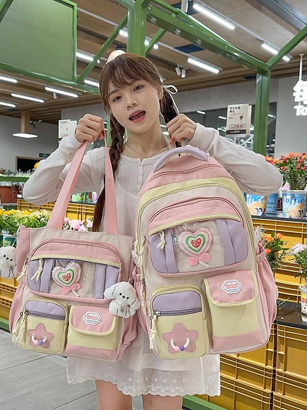 Sweet Fresh School Backpack With Color Block Design And Padded Straps For Teens