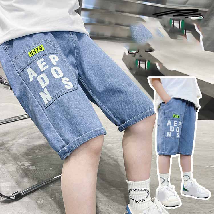 Ergen Erkekler Denim Şort Yazlık Harf Baskılı Yumuşak Çocuk Pantolonu Çocuklar için Günlük Pantolon