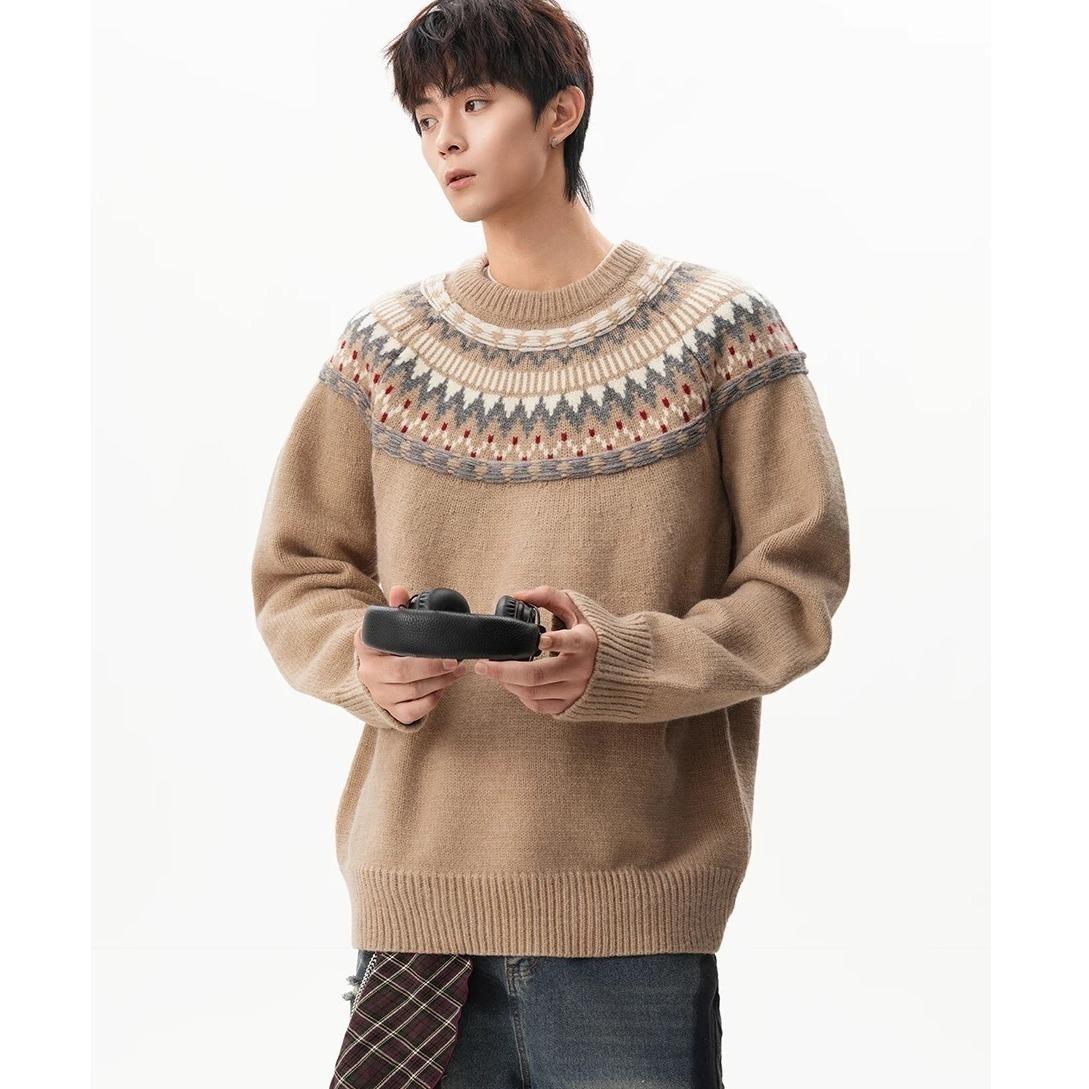Autumn & Winter Unisex Retro Fair Isle Jacquard Knit Pullover Sweater M
