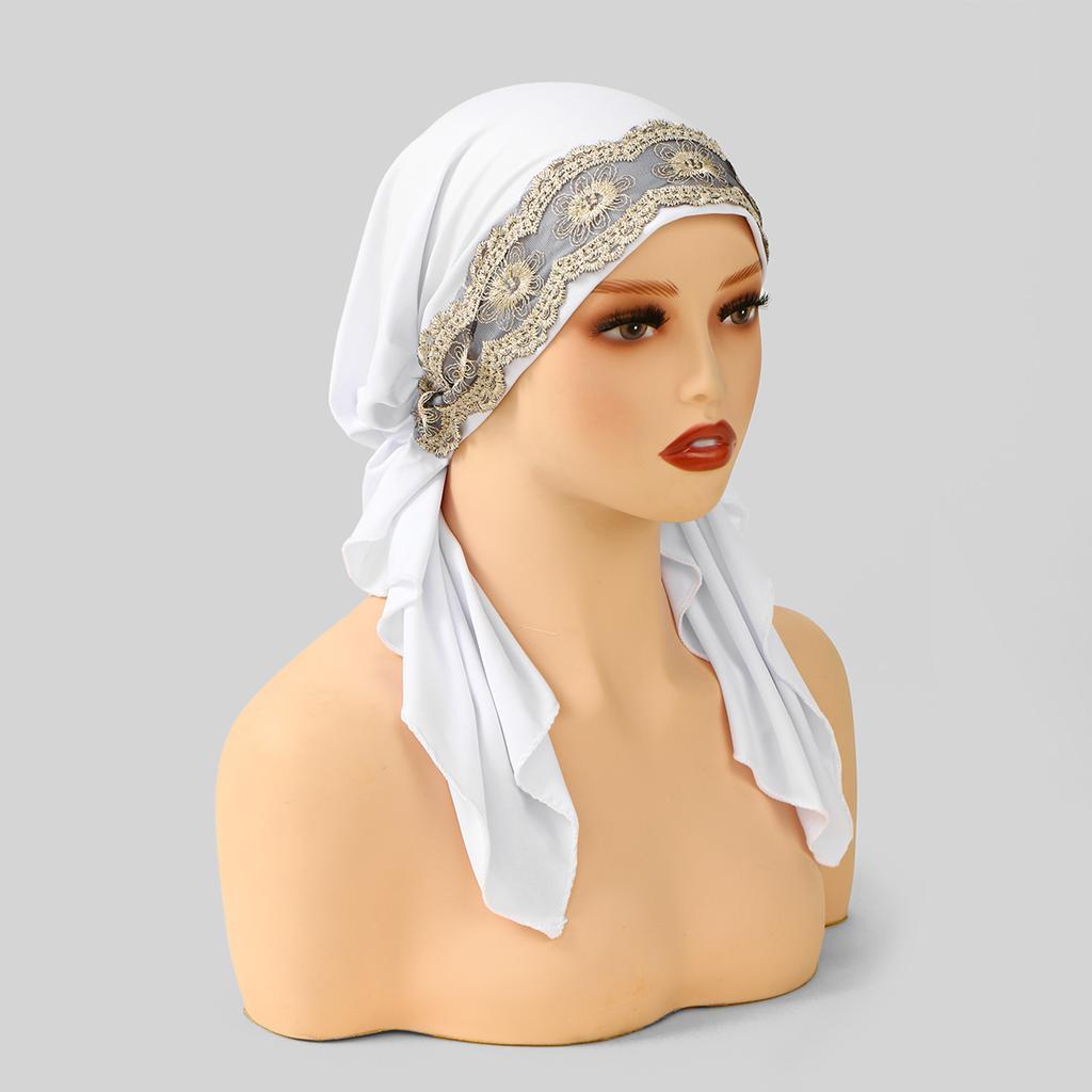 Golden Stripes Elastic Hat Cap For Woman Muslim Hijab Headband Middle East Instant Scarf Hijab Islamic Turban Bandana 20*43Cm