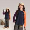 Buding Haru Girls' 100% Cotton Contrast Raglan Long-Sleeve T-Shirt