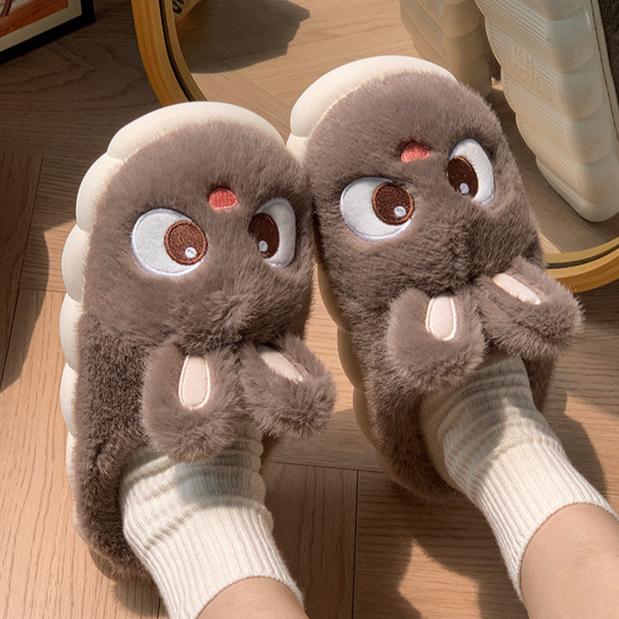 Cute Bunny Slippers Soft Plush Women's Bunny Slippers Big Eyes Cozy Cartoon Home Shoes Indoor/Outdoor Winter Boots