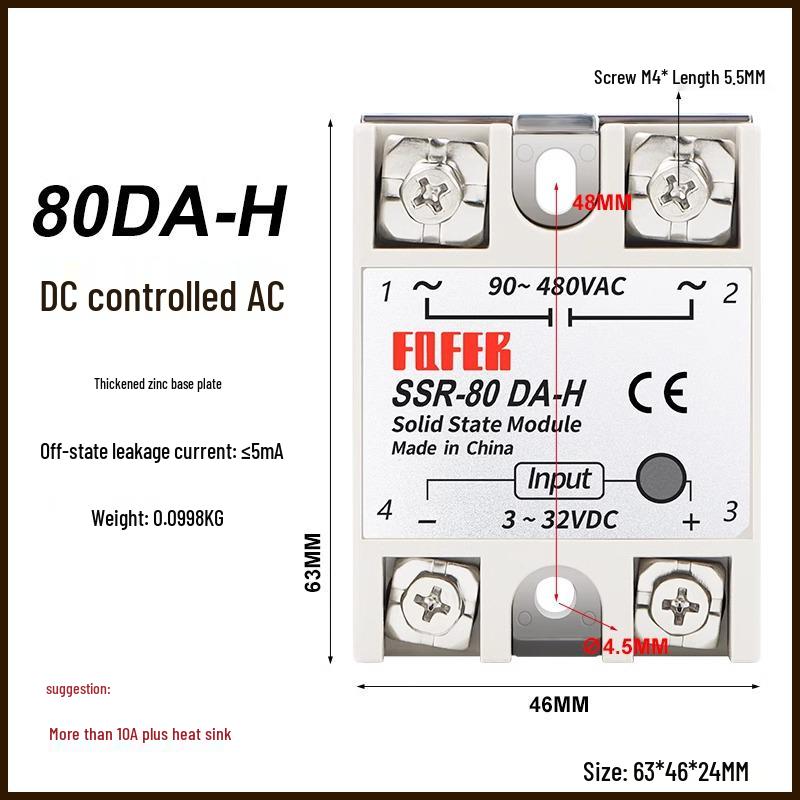 DC-Controlled AC SSR 40DA 25A 60DA 80DA 100DA-H 40DD VA Single-Phase Solid State Relay