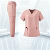 Women's Uniform Set with V-Neck and Pockets, Short Sleeve Scrub Top and Pant Set, Quick-Dry Color Uniform for Work